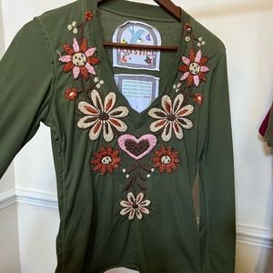 Joystick hand stitched blouse, size S